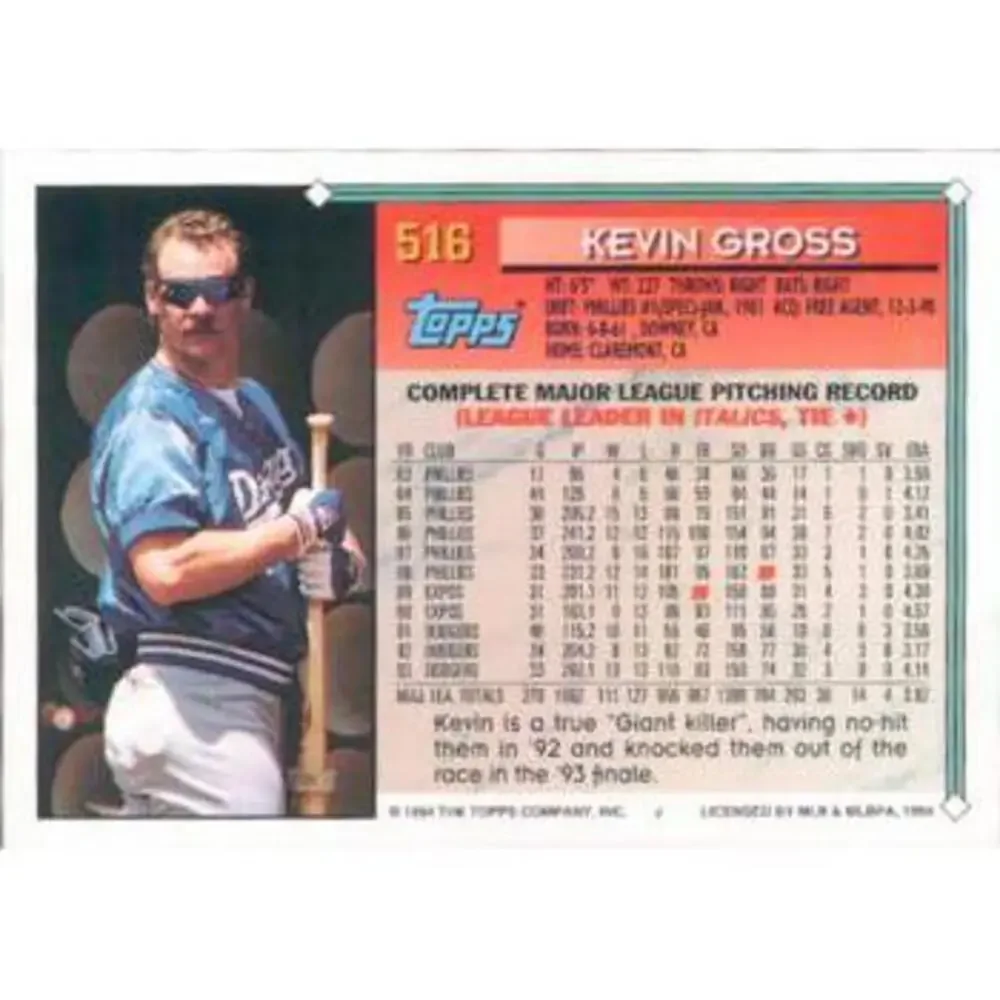 1994 Topps Kevin Gross # 516 Los Angeles Dodgers